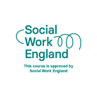 Social Work England Accreditation Logo, green text on white background
